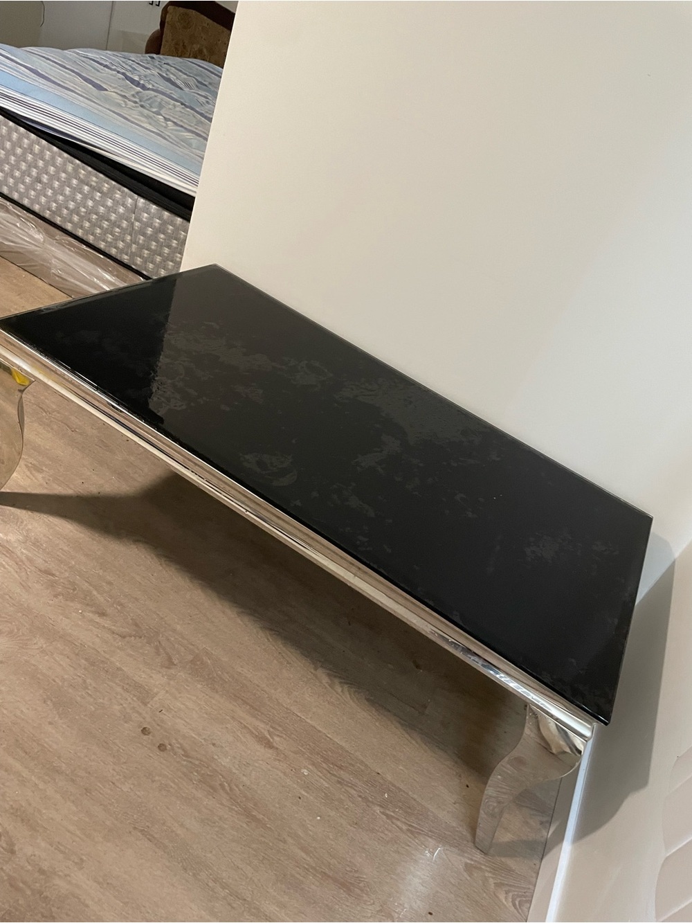 Modern Black Glass and Chrome Bench